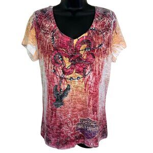 Harley Davidson Cycles Fleur De Lis Burnout Colorful Graphic Tee Size Large